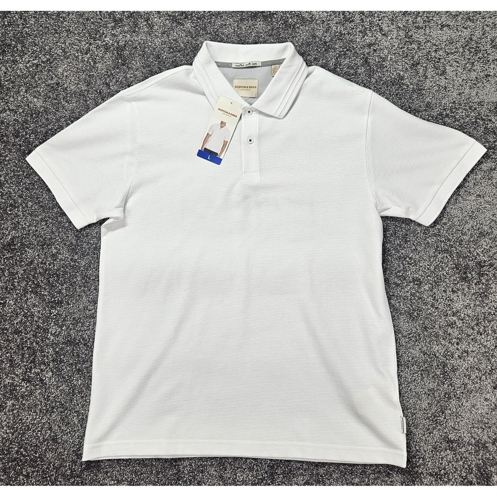 Scotch & Soda Men's Large White Jacquard Textured Polo Shirt NWT